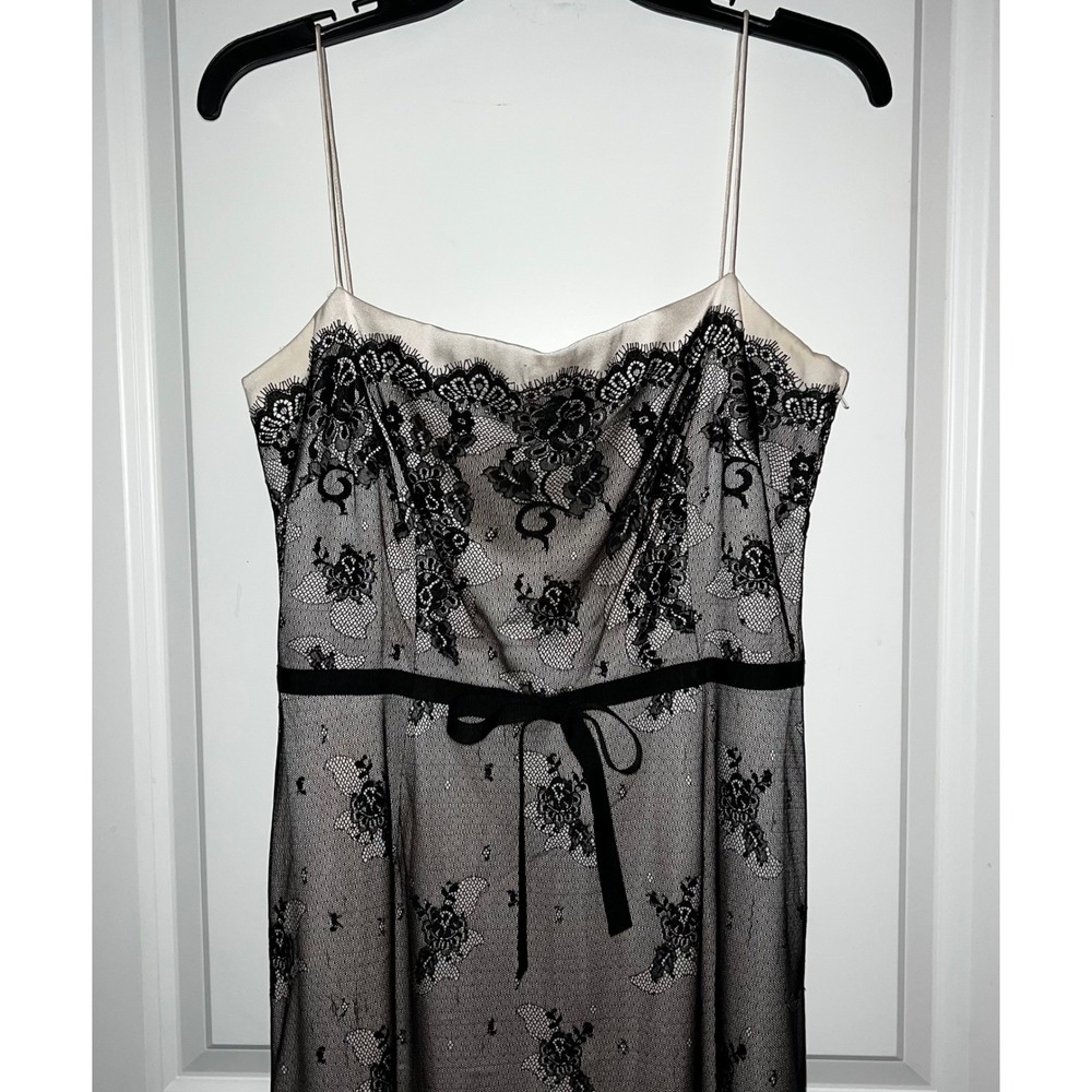 Banana Republic Black Lace Sheath Dress Midi Strapless Bow Detail Size 8